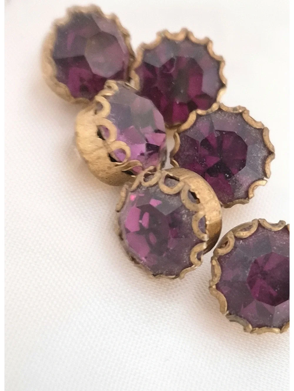 Vintage Purple Glass Crown Buttons Lot of 6